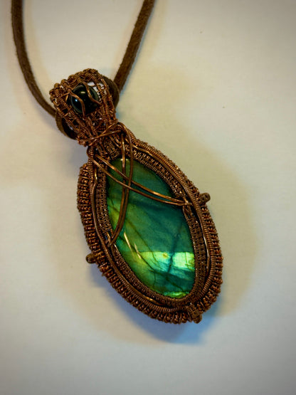 Necklace (Blue Flash Labradorite w/ Black Obsidian Bead)