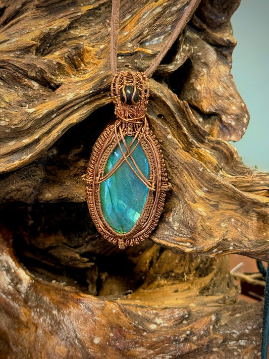 Necklace (Blue Flash Labradorite w/ Black Obsidian Bead)